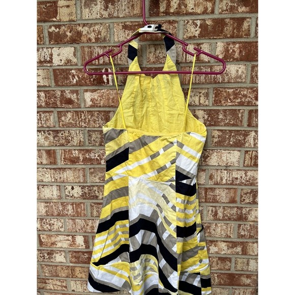 Jessica Simpson Women's Yellow Striped Halter Backless Pleated A-Line Dress 10 - Picture 6 of 11